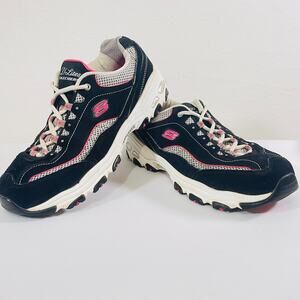 Skechers D'Lites Sneaker Womens 8 Black White Cushioned Comfort Walking Shoes